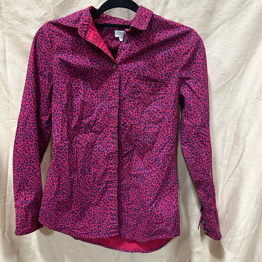 J. Crew Red and Blue Patterned Blouse